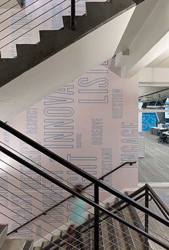 NPR building stairway typography