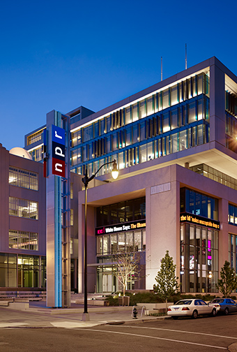 NPR Headquarters exterior icon tower
