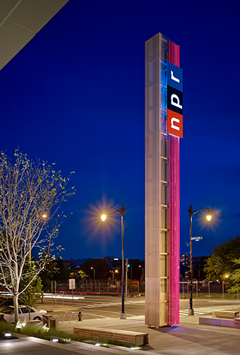 NPR Headquarters exterior night