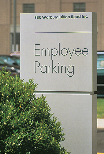 Swiss Bank Center parking directional wayfinding sign